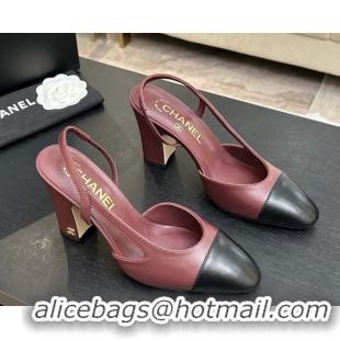 Purchase Chanel Lambskin Leather Slingbacks Pump 9cm G45509 Burgundy/Black 2026