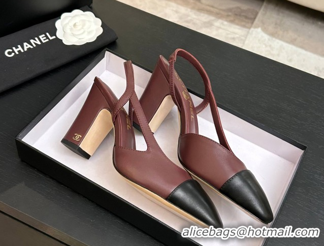 Purchase Chanel Lambskin Leather Slingbacks Pump 9cm G45509 Burgundy/Black 2026