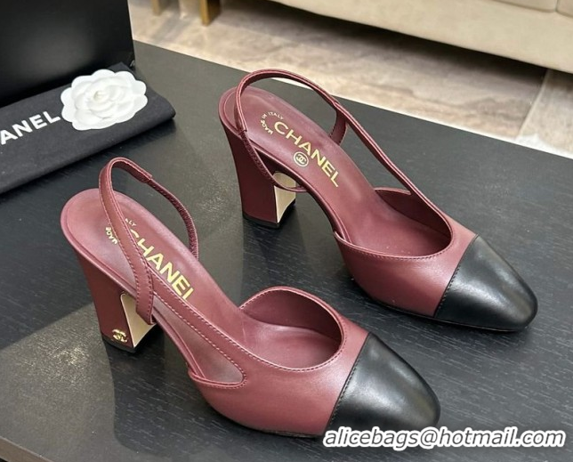 Purchase Chanel Lambskin Leather Slingbacks Pump 9cm G45509 Burgundy/Black 2026