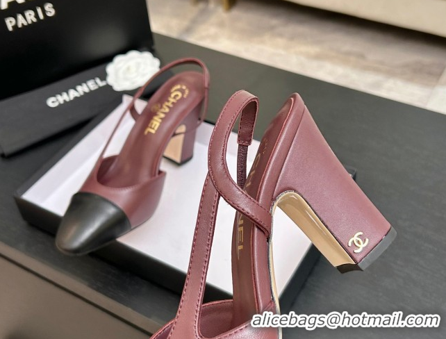 Purchase Chanel Lambskin Leather Slingbacks Pump 9cm G45509 Burgundy/Black 2026