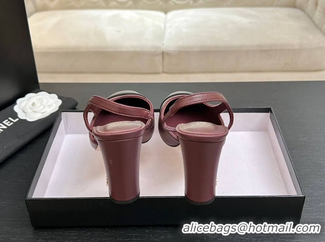 Purchase Chanel Lambskin Leather Slingbacks Pump 9cm G45509 Burgundy/Black 2026