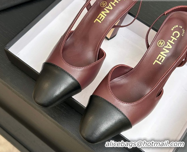 Purchase Chanel Lambskin Leather Slingbacks Pump 9cm G45509 Burgundy/Black 2026