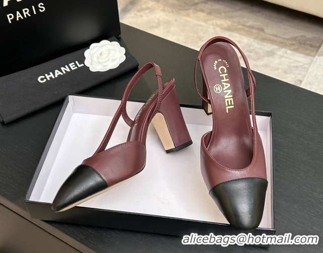 Purchase Chanel Lambskin Leather Slingbacks Pump 9cm G45509 Burgundy/Black 2026