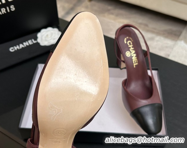 Purchase Chanel Lambskin Leather Slingbacks Pump 9cm G45509 Burgundy/Black 2026