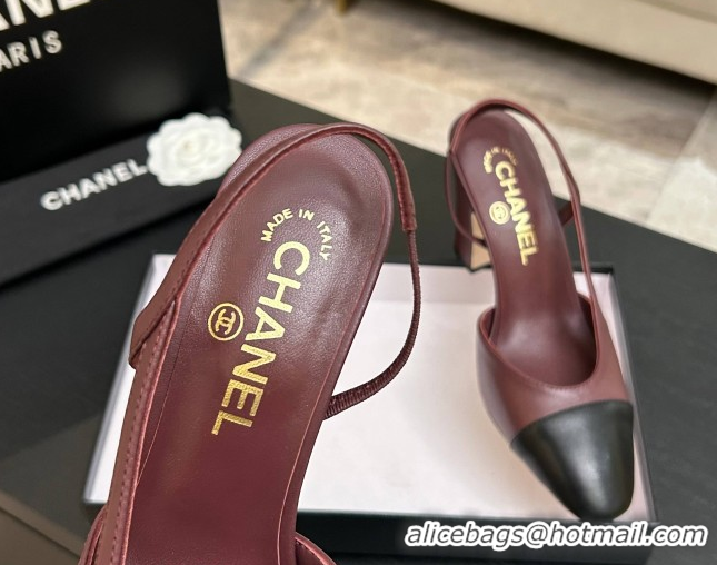 Purchase Chanel Lambskin Leather Slingbacks Pump 9cm G45509 Burgundy/Black 2026