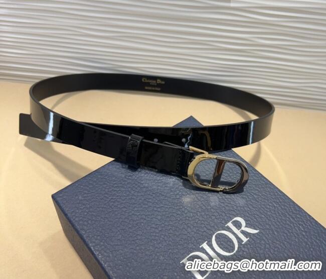 Famous Brand Dior Patent Calfskin Belt 2.5cm with CD Buckle 0317 Black 2025