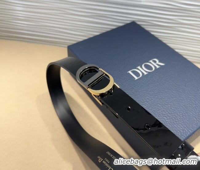 Famous Brand Dior Patent Calfskin Belt 2.5cm with CD Buckle 0317 Black 2025