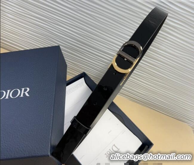 Famous Brand Dior Patent Calfskin Belt 2.5cm with CD Buckle 0317 Black 2025