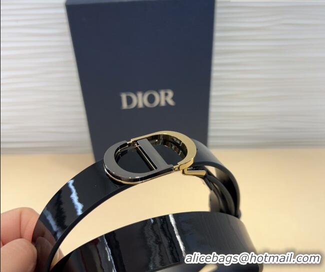 Famous Brand Dior Patent Calfskin Belt 2.5cm with CD Buckle 0317 Black 2025