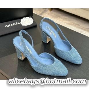 Grade Chanel Blue Denim Slingbacks Pump 9cm G45509 2026