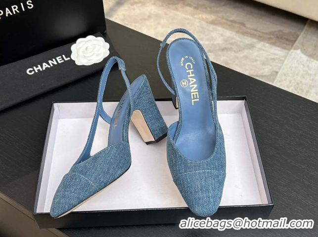 Grade Chanel Blue Denim Slingbacks Pump 9cm G45509 2026