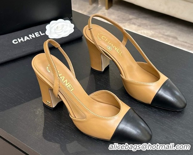 Low Cost Chanel Lambskin Leather Slingbacks Pump 9cm G45509 Beige/Black 2026