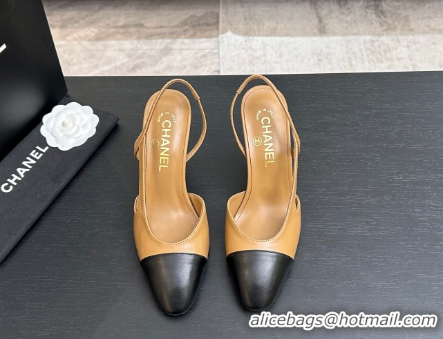 Low Cost Chanel Lambskin Leather Slingbacks Pump 9cm G45509 Beige/Black 2026