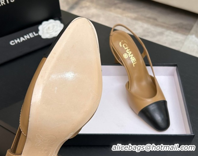 Low Cost Chanel Lambskin Leather Slingbacks Pump 9cm G45509 Beige/Black 2026