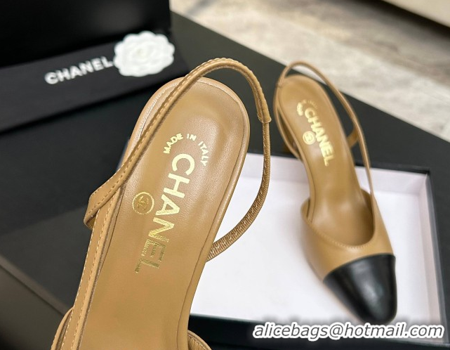 Low Cost Chanel Lambskin Leather Slingbacks Pump 9cm G45509 Beige/Black 2026