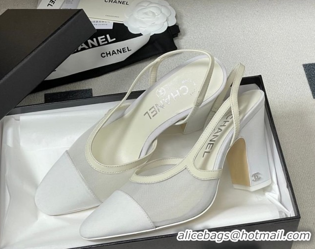 Low Price Chanel Mesh & Grosgrain Slingbacks Pump 9cm G45509 White 2026