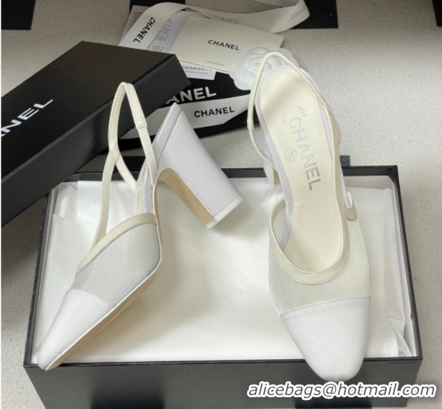 Low Price Chanel Mesh & Grosgrain Slingbacks Pump 9cm G45509 White 2026