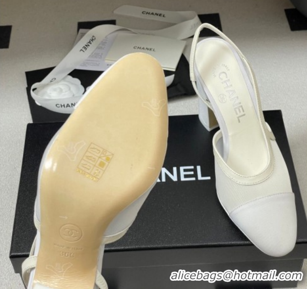 Low Price Chanel Mesh & Grosgrain Slingbacks Pump 9cm G45509 White 2026