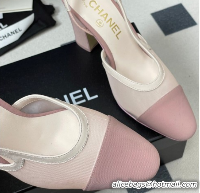 Sumptuous Chanel Mesh & Grosgrain Slingbacks Pump 9cm G45509 Light Pink 2026
