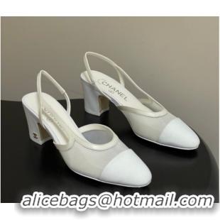 Super Chanel Mesh & Grosgrain Slingbacks Pump 6.5cm G31318 White 2026 