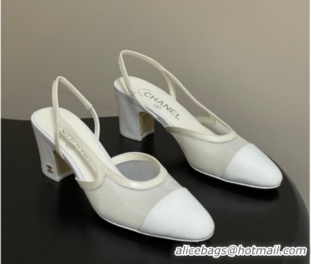 Super Chanel Mesh & Grosgrain Slingbacks Pump 6.5cm G31318 White 2026 
