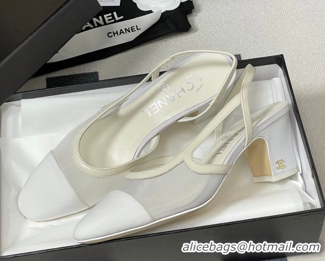 Super Chanel Mesh & Grosgrain Slingbacks Pump 6.5cm G31318 White 2026 