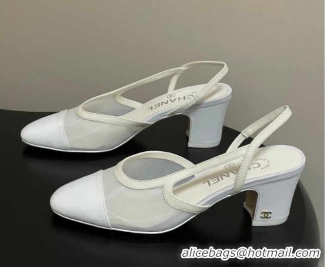 Super Chanel Mesh & Grosgrain Slingbacks Pump 6.5cm G31318 White 2026 
