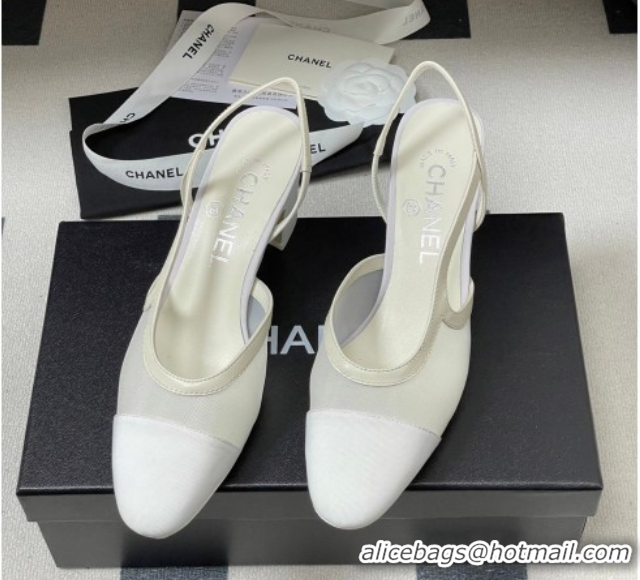 Super Chanel Mesh & Grosgrain Slingbacks Pump 6.5cm G31318 White 2026 