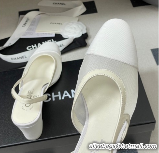 Super Chanel Mesh & Grosgrain Slingbacks Pump 6.5cm G31318 White 2026 