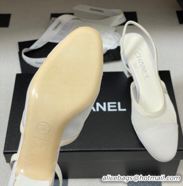 Super Chanel Mesh & Grosgrain Slingbacks Pump 6.5cm G31318 White 2026 