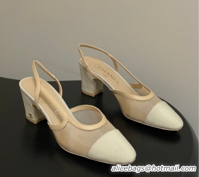 Sophisticated Chanel Mesh & Grosgrain Slingbacks Pump 6.5cm G31318 Beige 2026 