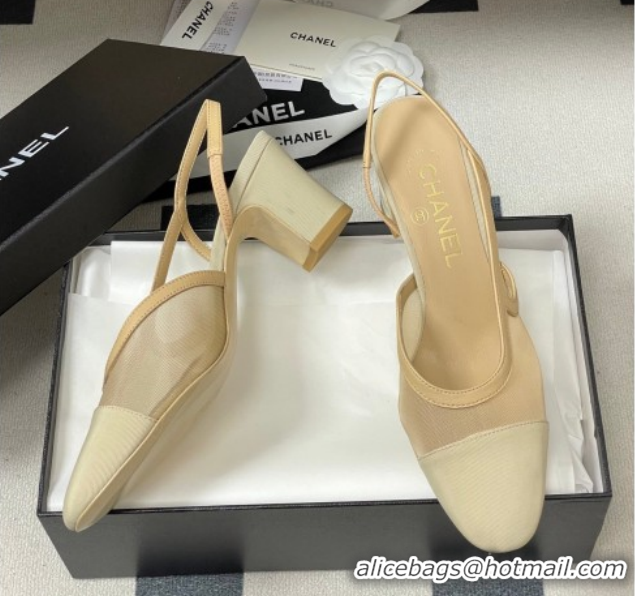 Sophisticated Chanel Mesh & Grosgrain Slingbacks Pump 6.5cm G31318 Beige 2026 