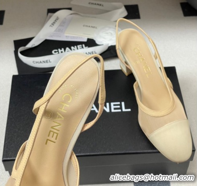 Sophisticated Chanel Mesh & Grosgrain Slingbacks Pump 6.5cm G31318 Beige 2026 