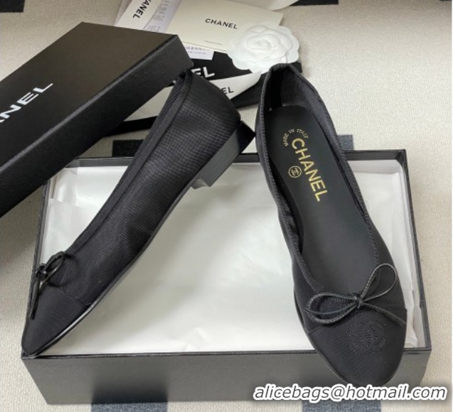 Unique Discount Chanel Mesh & Grosgrain Ballet Flats with Bow Black G02819 2026