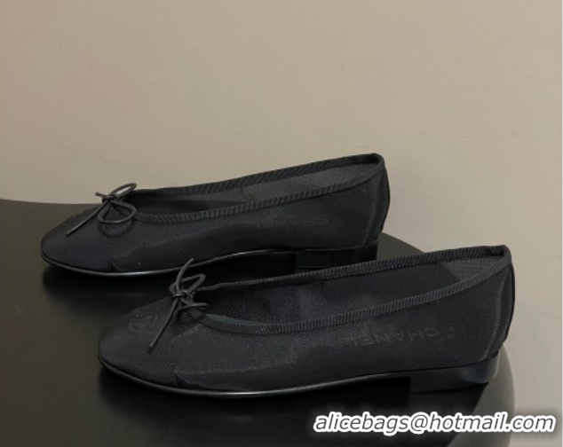 Unique Discount Chanel Mesh & Grosgrain Ballet Flats with Bow Black G02819 2026