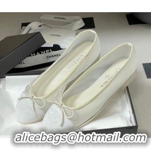 Stylish Chanel Mesh & Grosgrain Ballet Flats with Bow G02819 White 2026
