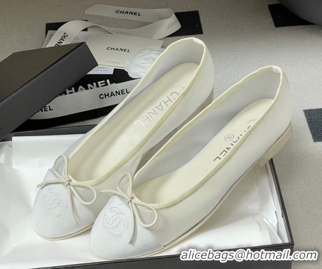Stylish Chanel Mesh & Grosgrain Ballet Flats with Bow G02819 White 2026