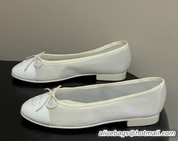 Stylish Chanel Mesh & Grosgrain Ballet Flats with Bow G02819 White 2026