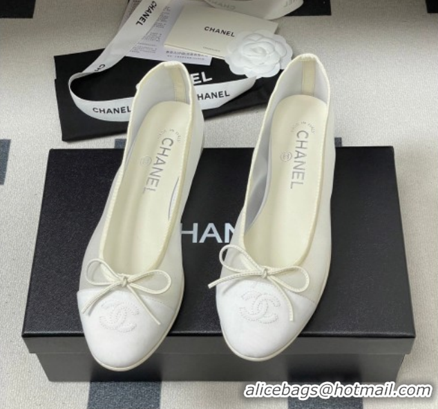 Stylish Chanel Mesh & Grosgrain Ballet Flats with Bow G02819 White 2026