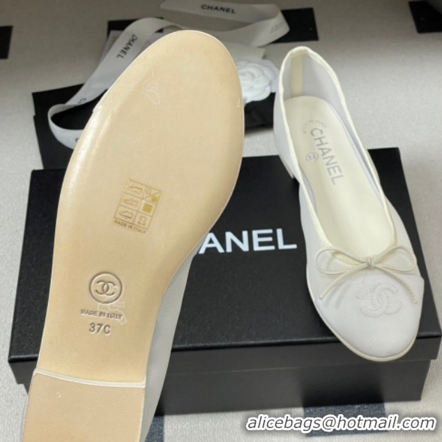 Stylish Chanel Mesh & Grosgrain Ballet Flats with Bow G02819 White 2026