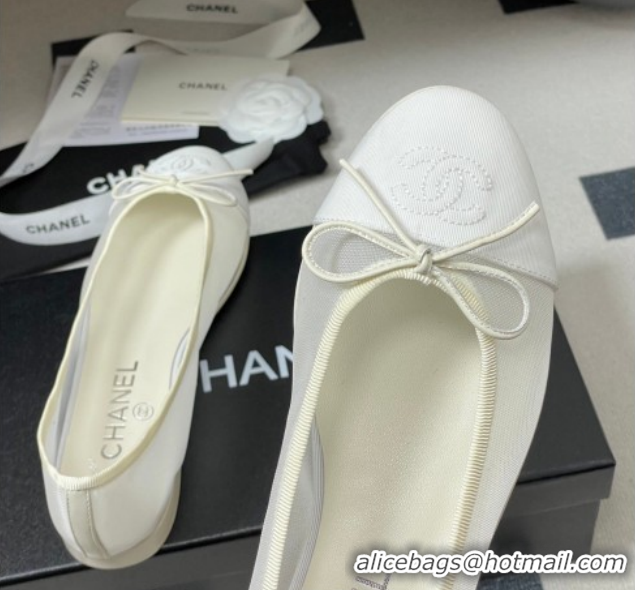 Stylish Chanel Mesh & Grosgrain Ballet Flats with Bow G02819 White 2026