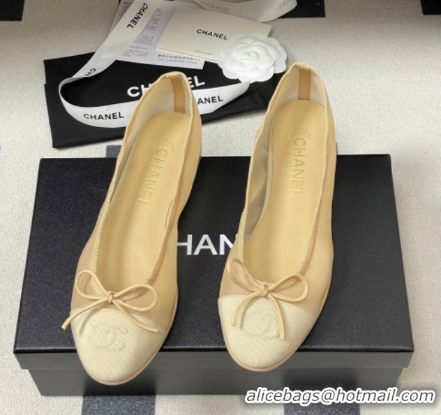 Good Product Chanel Mesh & Grosgrain Ballet Flats with Bow G02819 Beige 2026