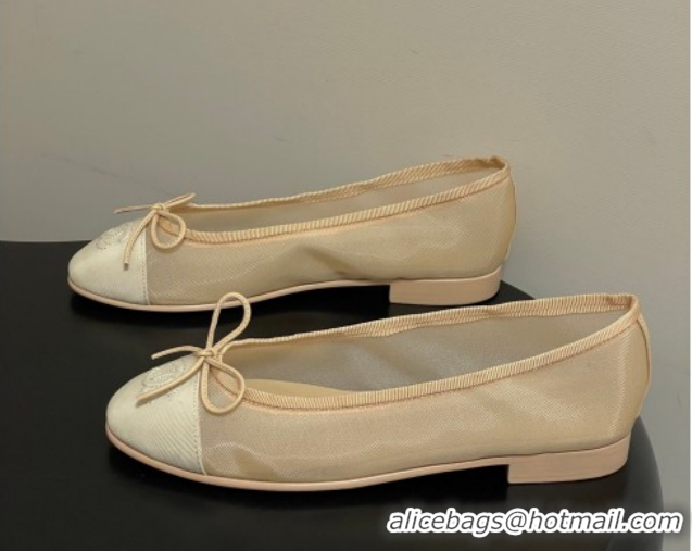 Good Product Chanel Mesh & Grosgrain Ballet Flats with Bow G02819 Beige 2026