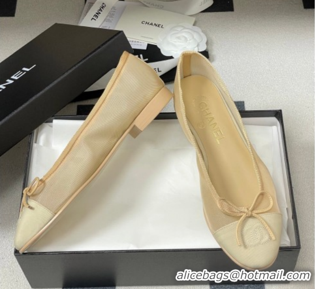 Good Product Chanel Mesh & Grosgrain Ballet Flats with Bow G02819 Beige 2026
