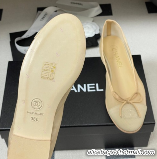 Good Product Chanel Mesh & Grosgrain Ballet Flats with Bow G02819 Beige 2026