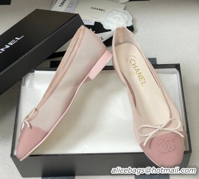 Charming Chanel Mesh & Grosgrain Ballet Flats with Bow G02819 Light Pink 2026