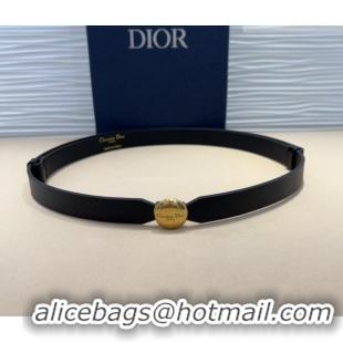 Good Product Dior Black Calfskin Belt 1.5cm with Round Shiny Gold Buckle D0317 2025