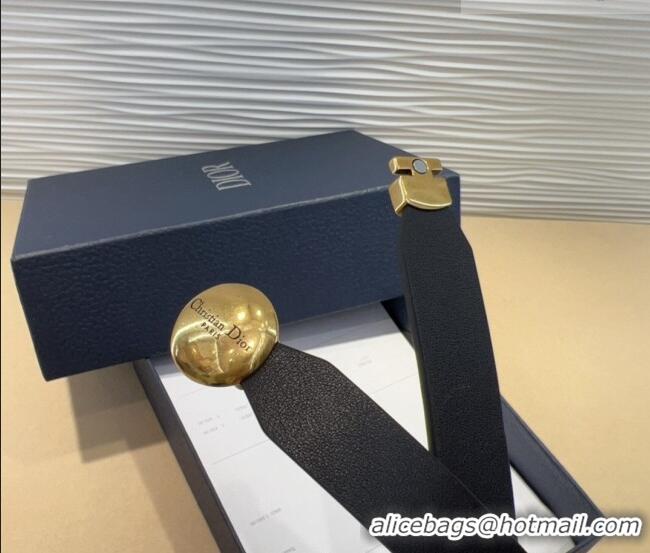 Good Product Dior Black Calfskin Belt 1.5cm with Round Shiny Gold Buckle D0317 2025