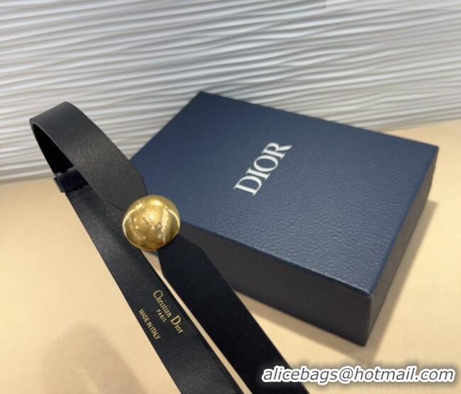 Good Product Dior Black Calfskin Belt 1.5cm with Round Shiny Gold Buckle D0317 2025