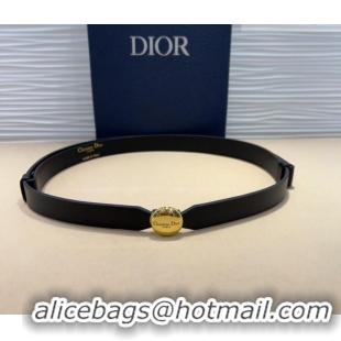Buy Fashionable Dior Calfskin Belt 1.5cm with Round Shiny Gold Buckle D0317 Black 2025